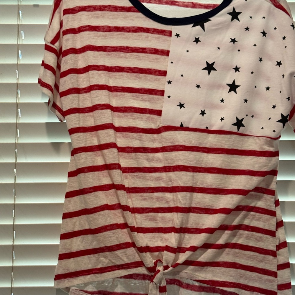 Chic Soul Red and White Striped Star Blouse